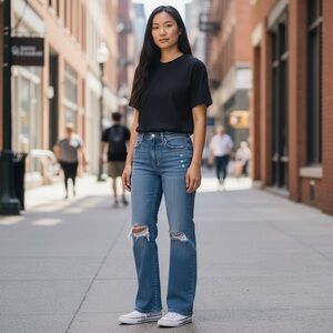 NWT Judy Blue Distressed High Waist Straight Tummy Control Blue Jeans Size 13/31